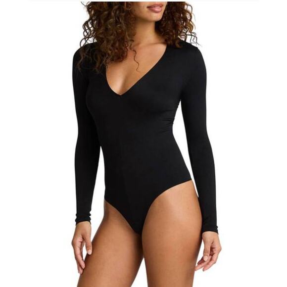 Commando Bodysuit Womens One Size Prima Ballet Long Sleeve Deep V Stretch Cotton - Picture 1 of 8
